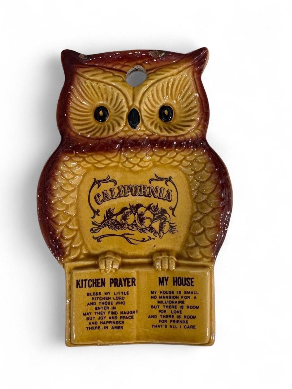 California Owl Kitchen Prayer Wall Pocket - Brown and Gold